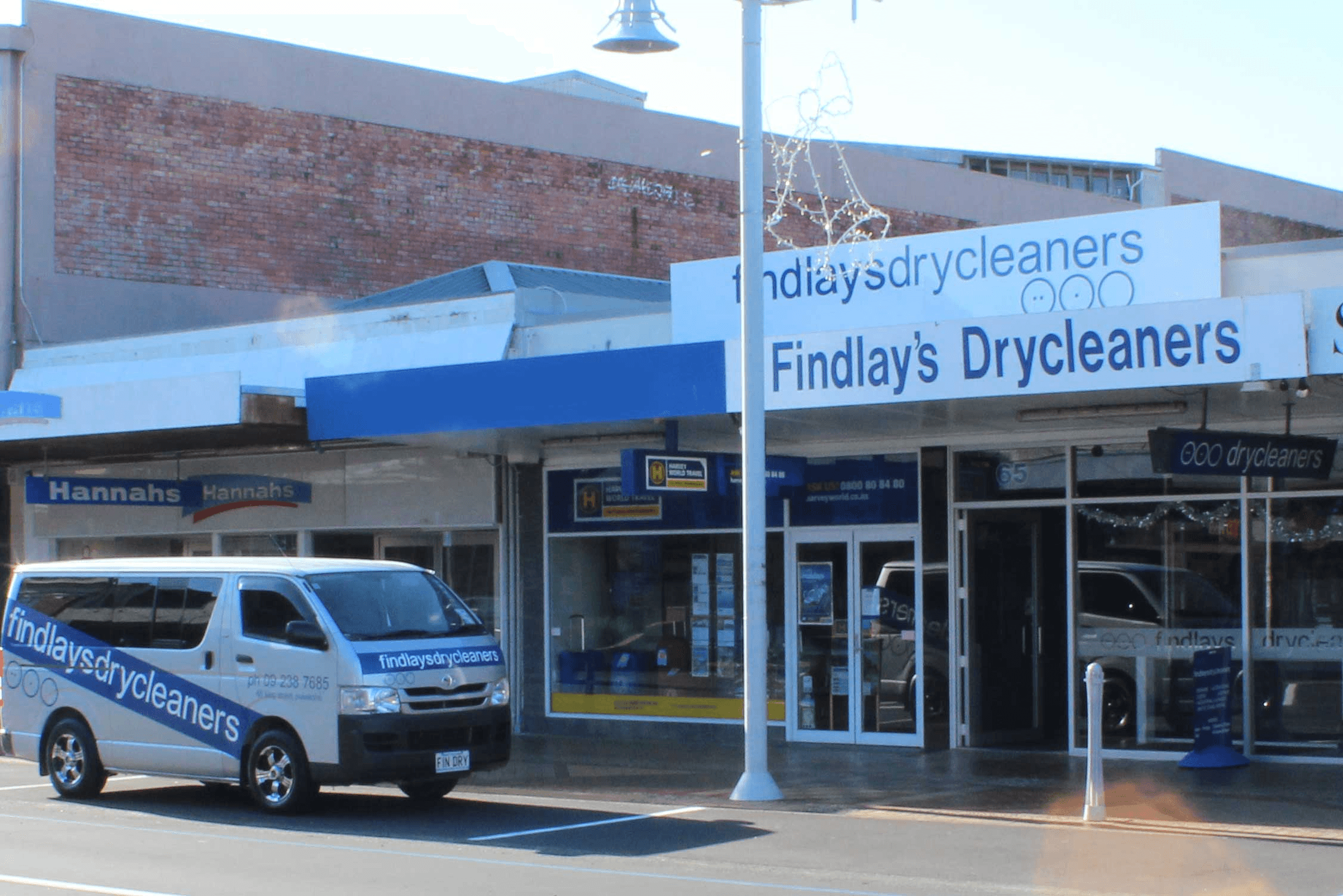 Findlay's Drycleaners storefront on King Street, Pukekohe